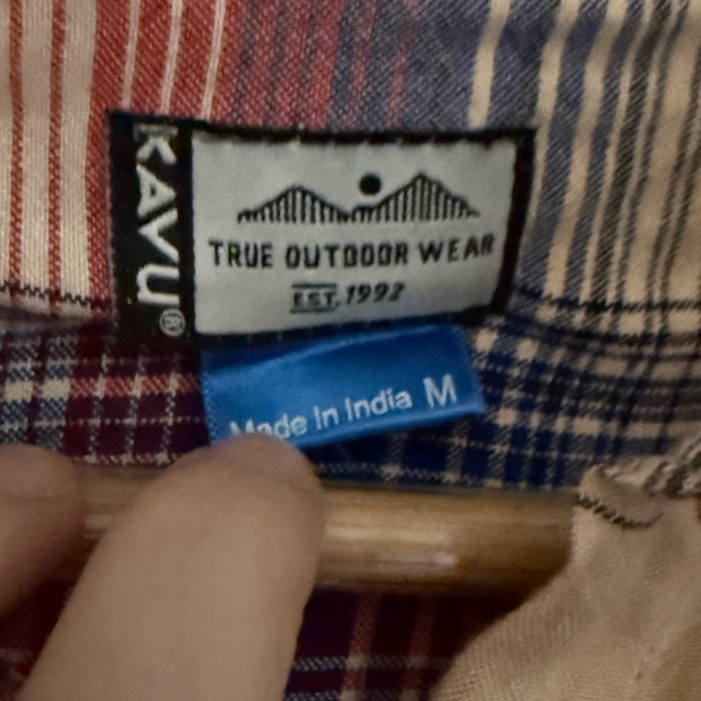 Kavu Top Women Medium Tan Button Up Sleeveless Plaid Collared Rayon Outdoor
